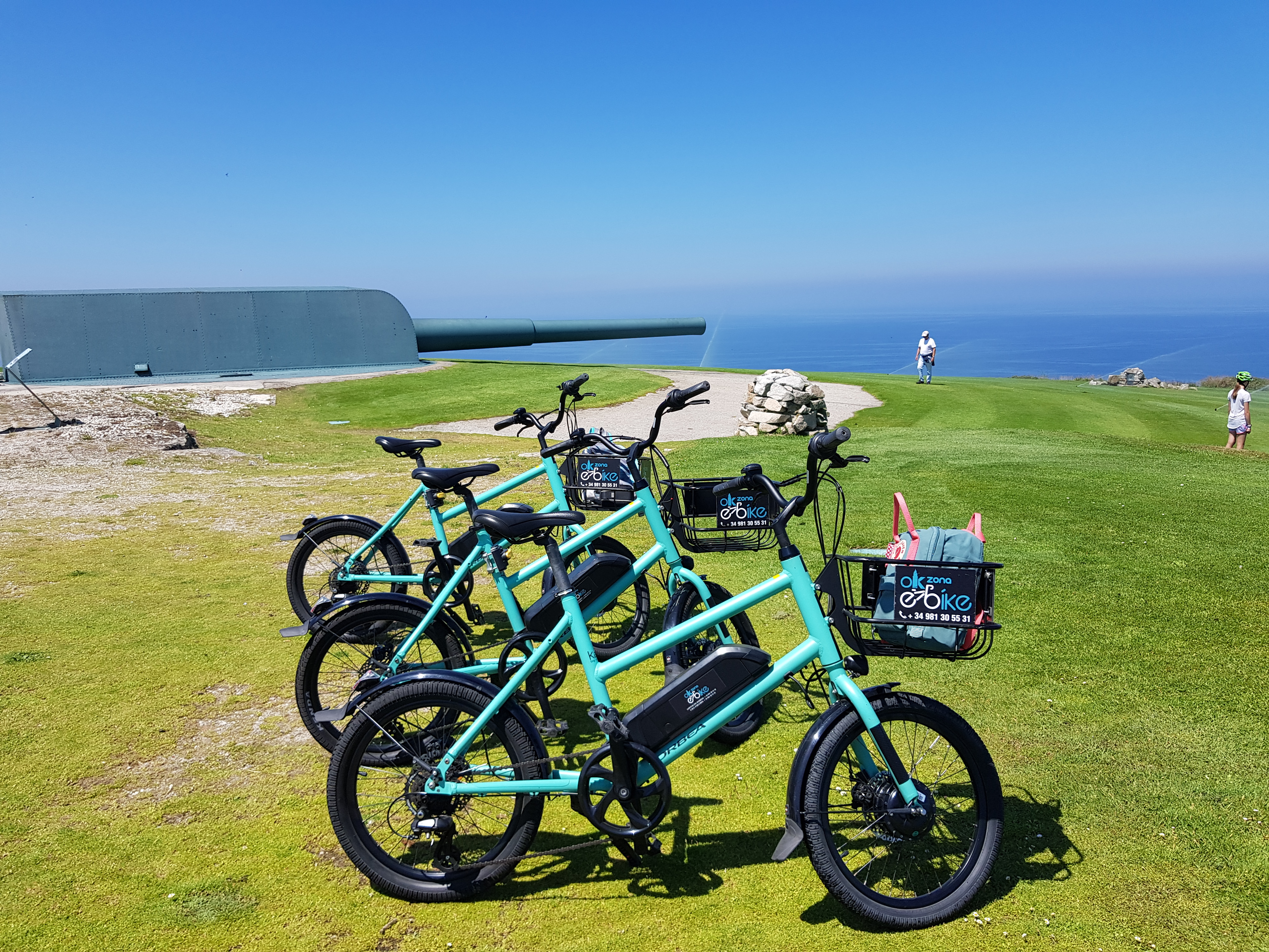 Active person riding electric bike on coastal road